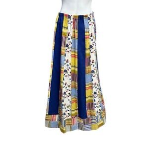 Vintage 70s Chessa Davis Patchwork Maxi Skirt‎ Floral Boho Hippie Striped
